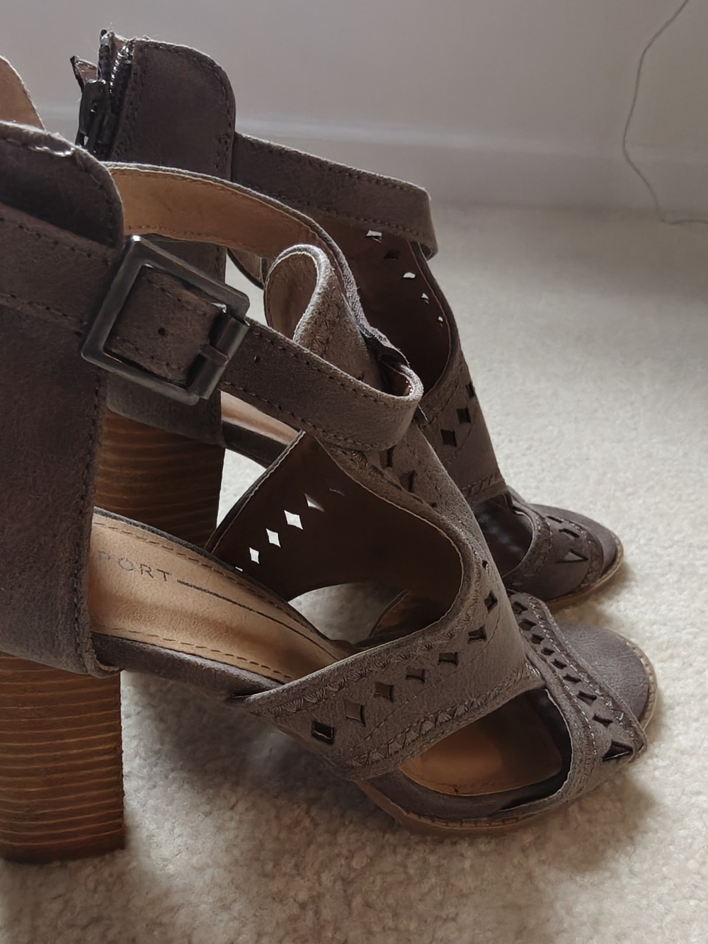 Report Taupe Suede Cutout Block Heel Sandals